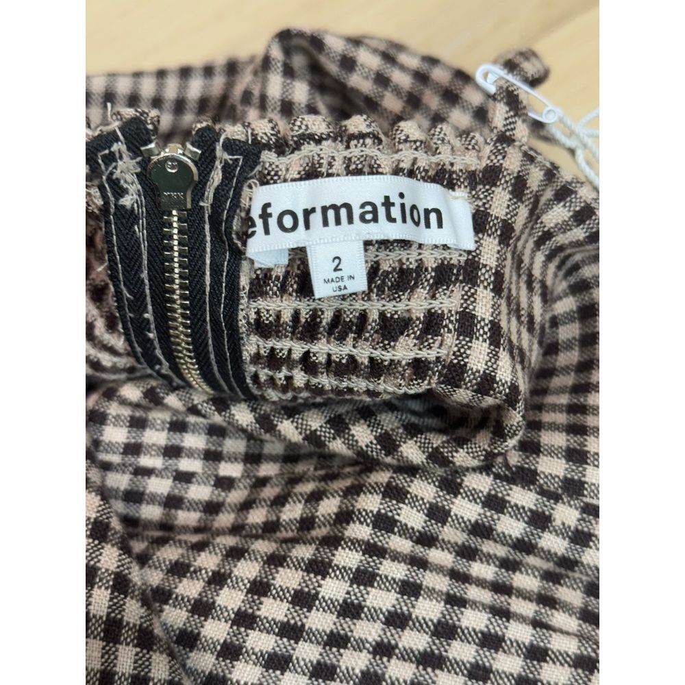 Reformation Overland Linen Jumpsuit In Tartine Check (Brown/Tan Checkered) Sz. 2 - Picture 13 of 15